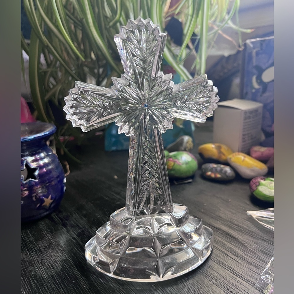 Lenox Fine Crystal Cross Crucifix Full lead Sapphire Germany Vintage 8" - Picture 7 of 7